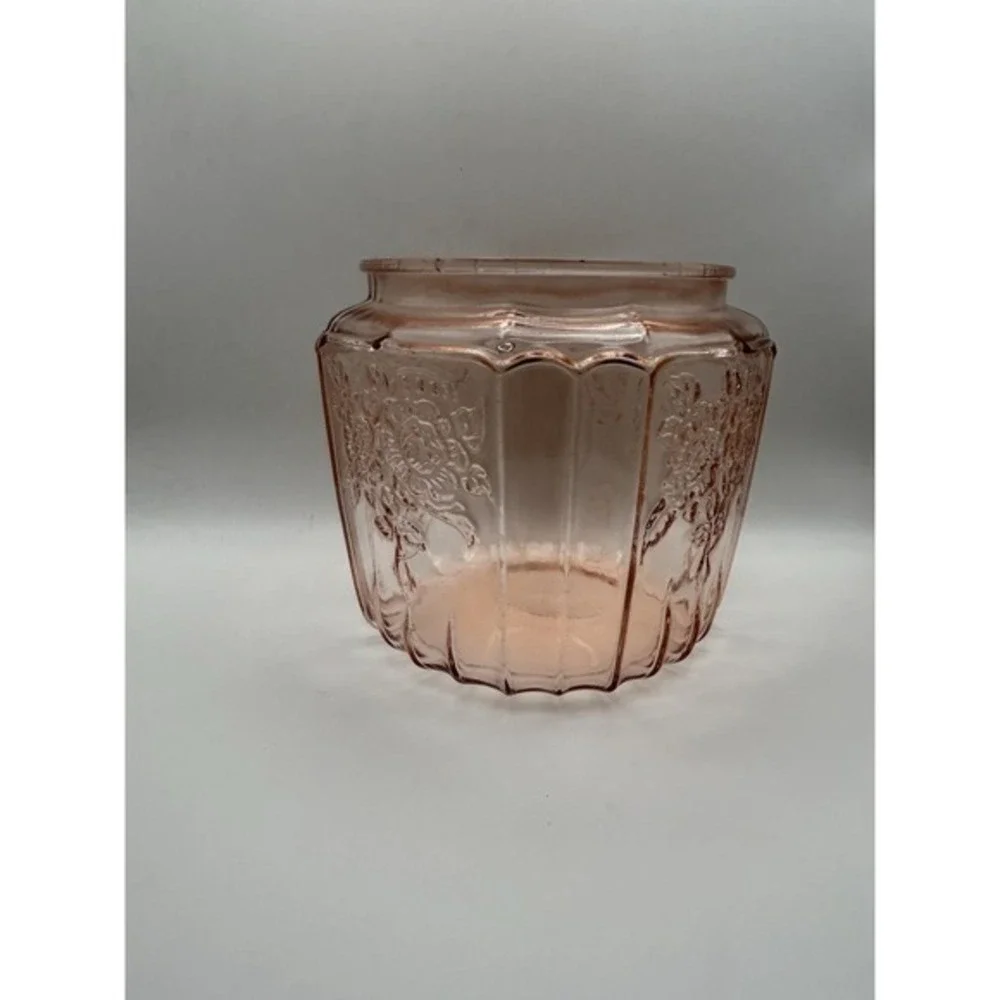 Vintage Anchor Hocking Pink Mayfair Open Rose Pink Depression Glass Cookie‎ Jar